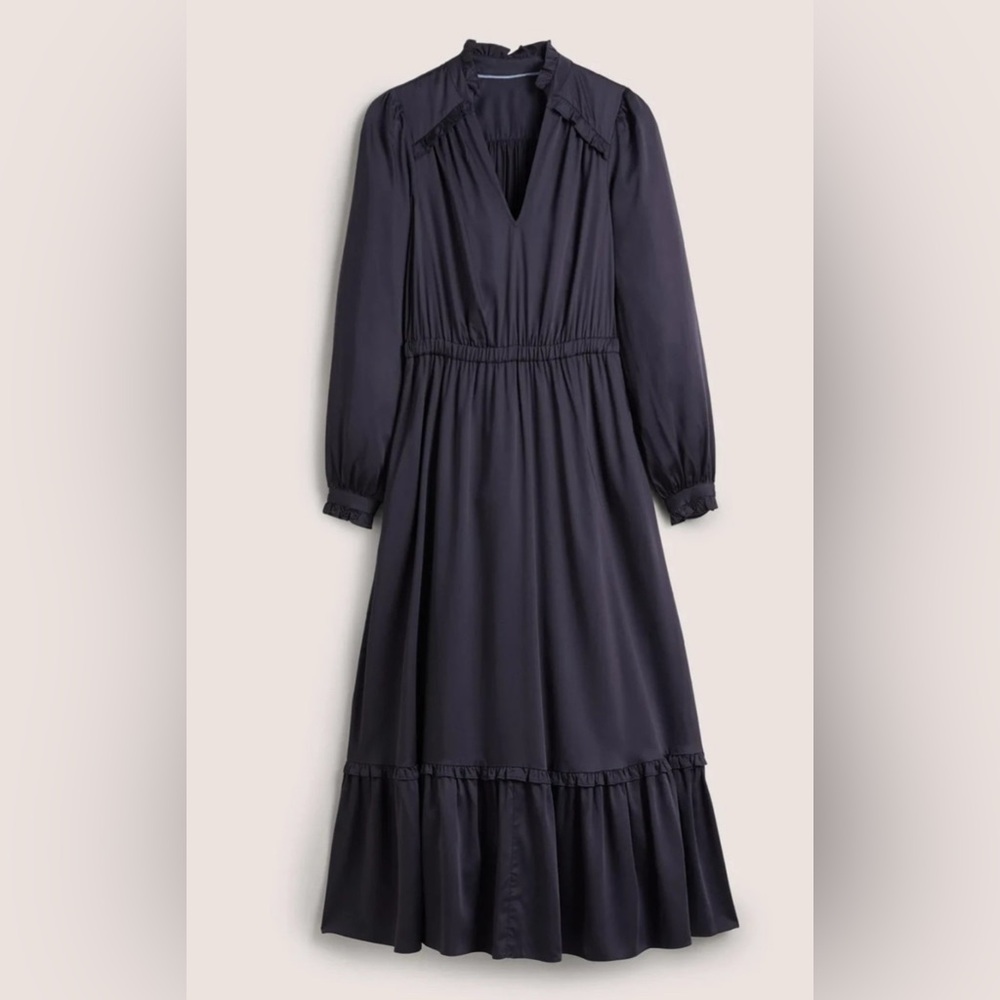Boden Satin Maxi Dress Ruffles